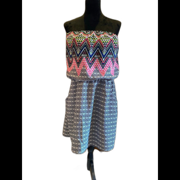 Xhlarations Strapless Dress Size Large Women’s Summer Elastic Waist w/ Pockets - Picture 3 of 7
